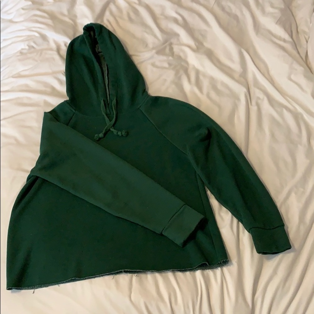 Green TopShop hoodie w/ distressed hem